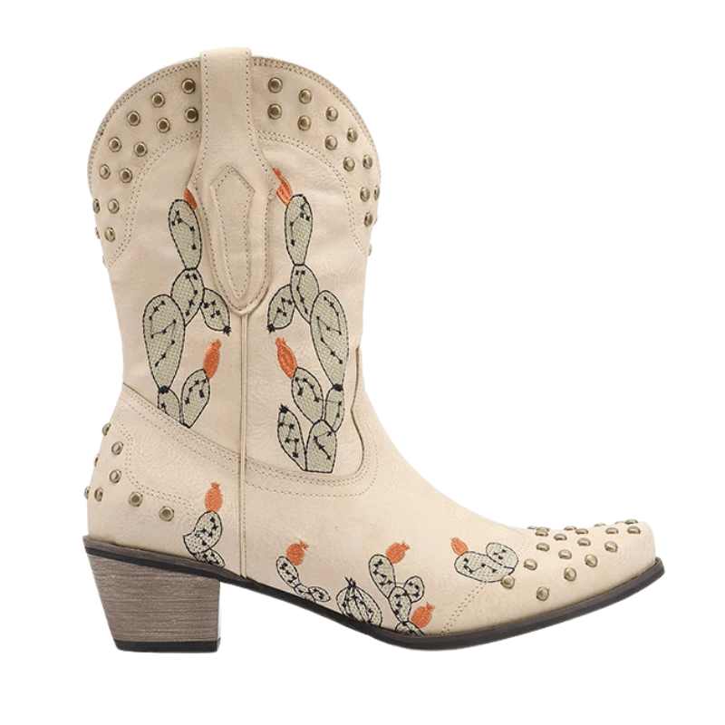 Cowboyboots med Kaktusbroderi och Nitar för Dam