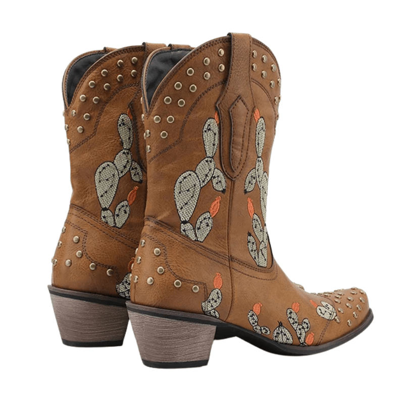 Cowboyboots med Kaktusbroderi och Nitar för Dam