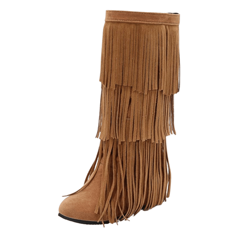 Cowboyboots med lager av mockafransar och mjuk kilklack Ljusbrun / 35