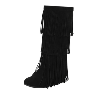 Cowboyboots med lager av mockafransar och mjuk kilklack Svart / 35