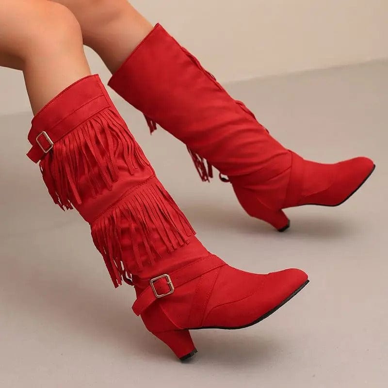 Cowboyboots med tofsar och spänndetaljer i mockalook