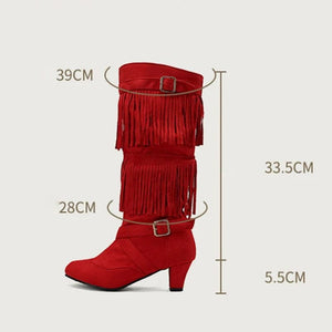 Cowboyboots med tofsar och spänndetaljer i mockalook