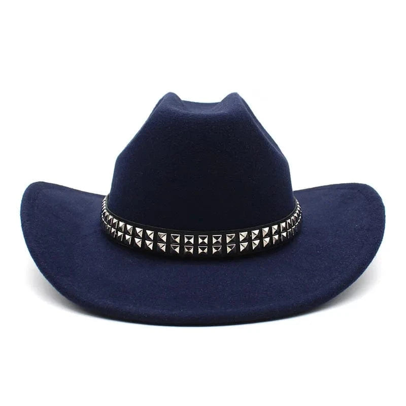 Cowboyhatt i filt med elegant nitbälte Marinblå / 56-58cm