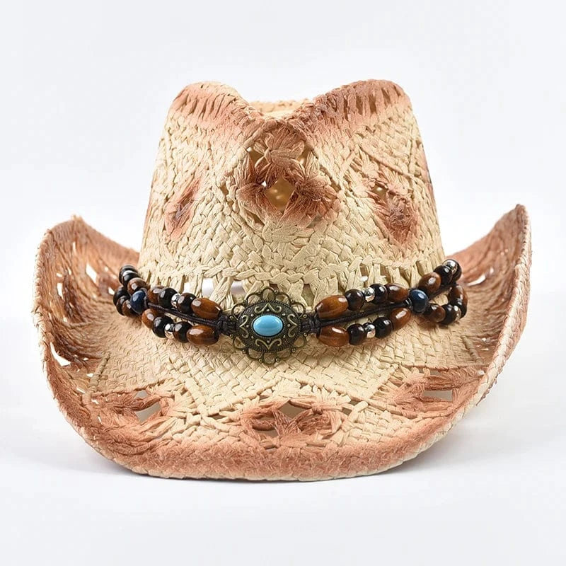 Cowboyhatt i halm med pärlor Ljusbeige / One Size