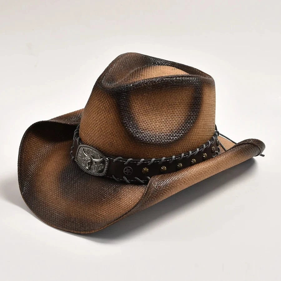 Cowboyhatt i Handvävd Strå Mörkbrun / 56-58cm