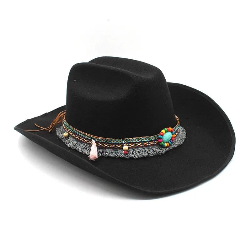 Cowboyhatt i mjuk filt med turkos pärldetalj