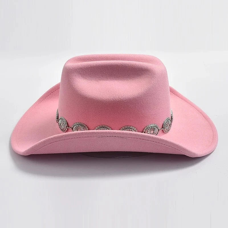 Cowboyhatt i mjuk filtlook med silverdekorerad hattrem