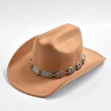 Cowboyhatt i mjuk filtlook med silverdekorerad hattrem Kamel / 58