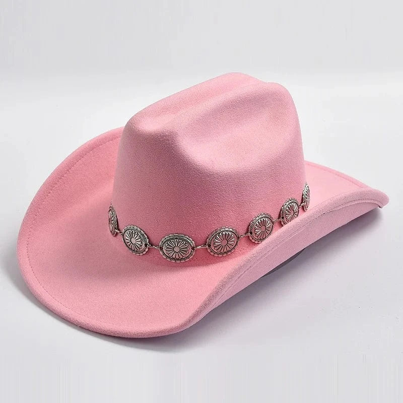 Cowboyhatt i mjuk filtlook med silverdekorerad hattrem Rosa / 58