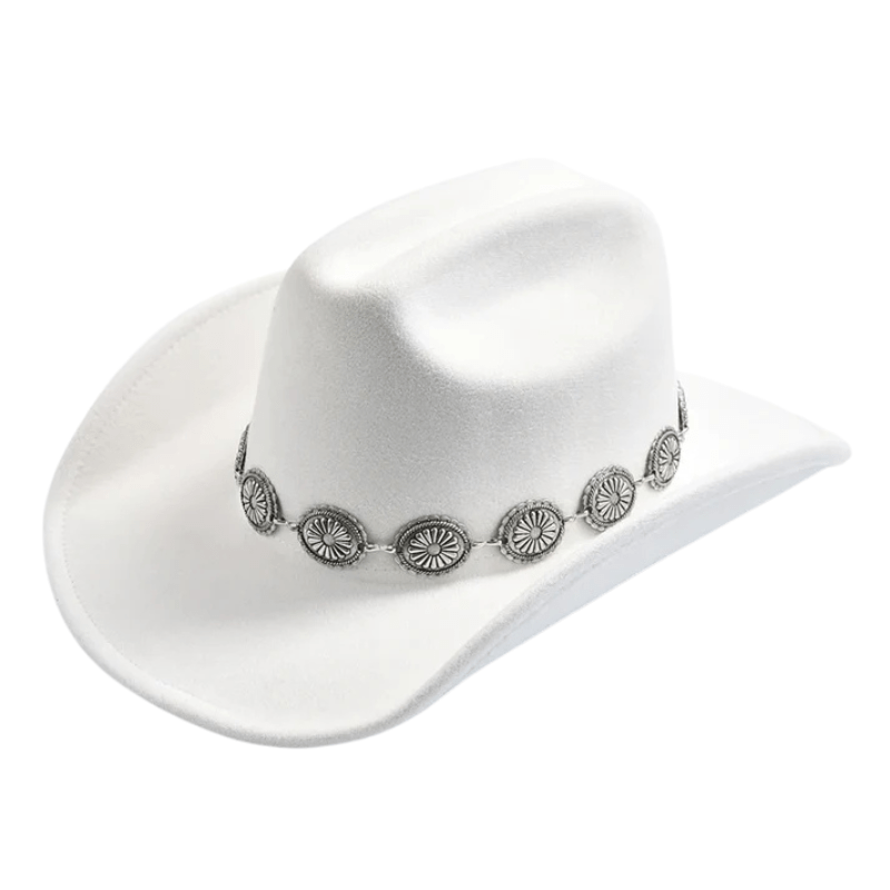 Cowboyhatt i mjuk filtlook med silverdekorerad hattrem Vit / 58