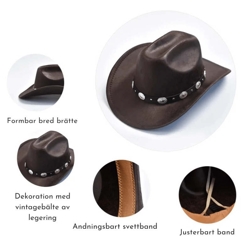 Cowboyhatt i mörk läderlook med silverdekorationer Mörkbrun / One Size
