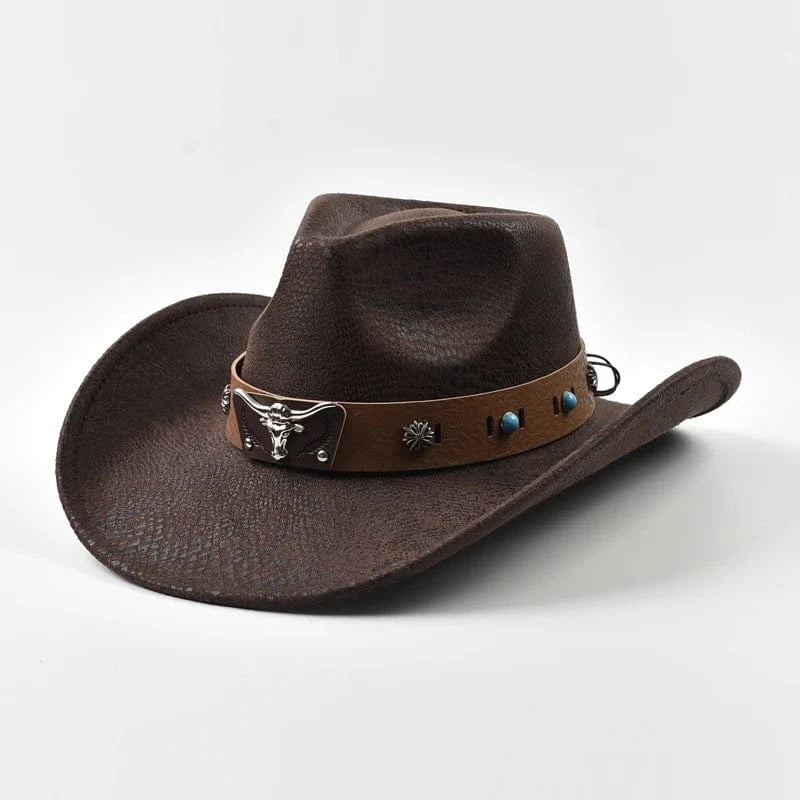 Cowboyhatt med Oxhuvud Mörkbrun / Kan justeras