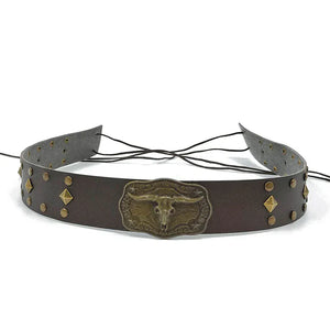 Cowboyhattband antikt longhorn Mörkbrun / 1 stycke