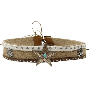 Cowboyhattband med turkosstjärna Beige / 56-58cm