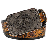 Cowboyläderbälte Aztekspänne Silver Kamel / 90cm