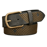 Cowboyläderbälte med Nitmönster Svart Guld / 120cm