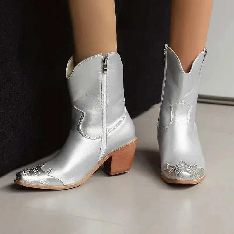 Cowgirl-Ankelboots med Metalltå