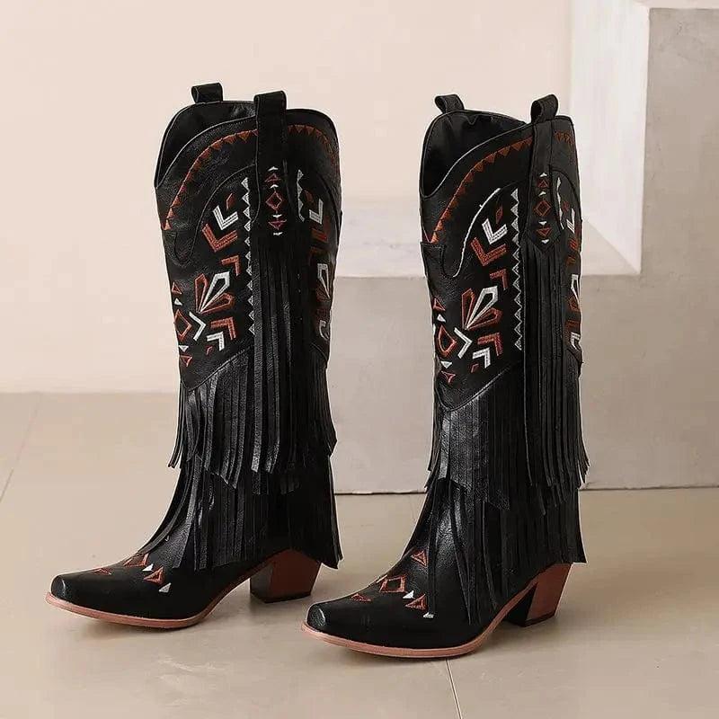 Cowgirl Boots med Fransar och Broderi