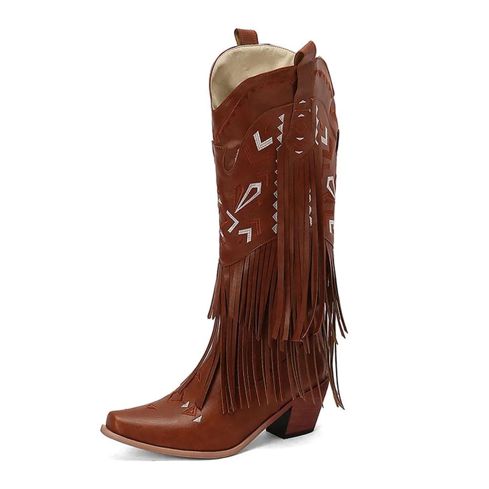 Cowgirl Boots med Fransar och Broderi Brun / 36
