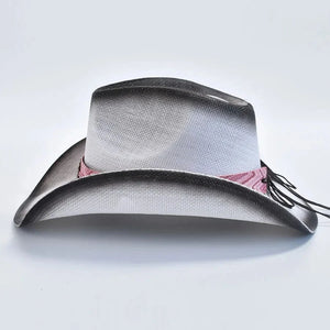 Cowgirlhatt med Rosa Band Vit och rosa / One Size