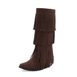 Höga Cowboyboots med Fransar för Dam Mörkbrun / 36
