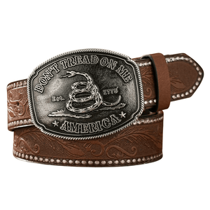 Don't Tread On Me cowboybälte med ormmotiv Brun silver / 120cm