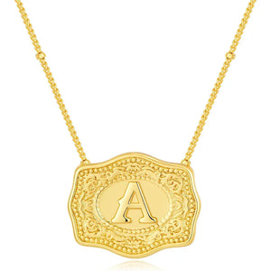 Embossed Belt Buckle Pendant Necklace for Men Punk Jewelry Gold Color A-Z Initial Letter Necklaces Women Western Jewelry Gift A / Silver / CHINA