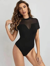 Figurnära blus med transparent mesh Svart / S