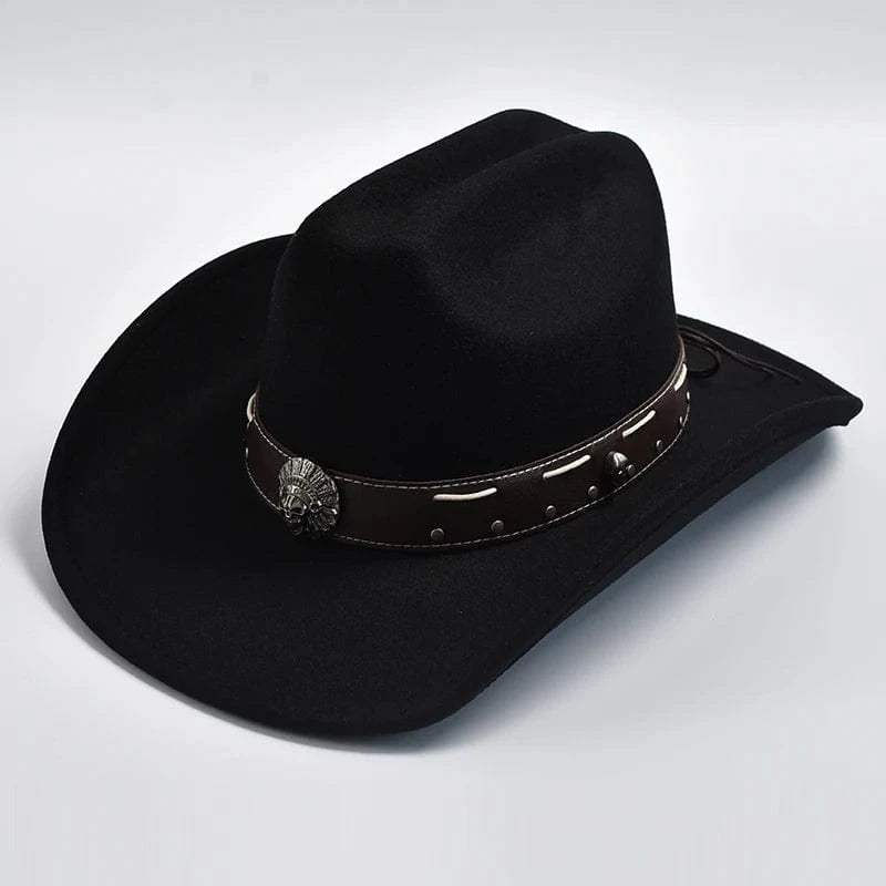 Filthatt Cowboy med Läderbälte Svart / One Size