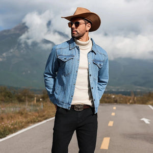 Fodrad jeansskjorta herr i cowboy-stil