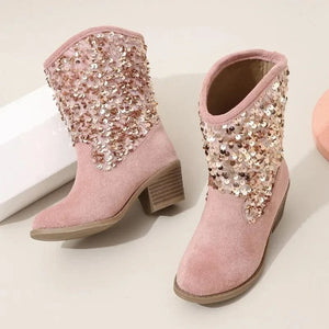 Rosa Cowboyboots för Barn med Paljetter
