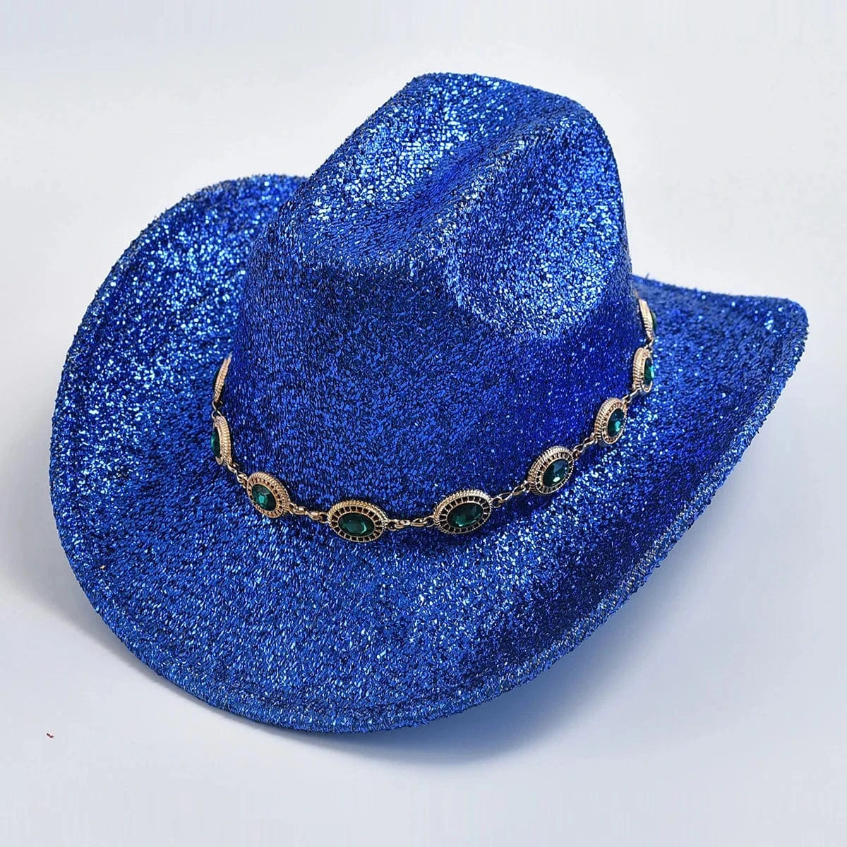 Glittrig cowboyhatt med strass Kunglig blå / One Size
