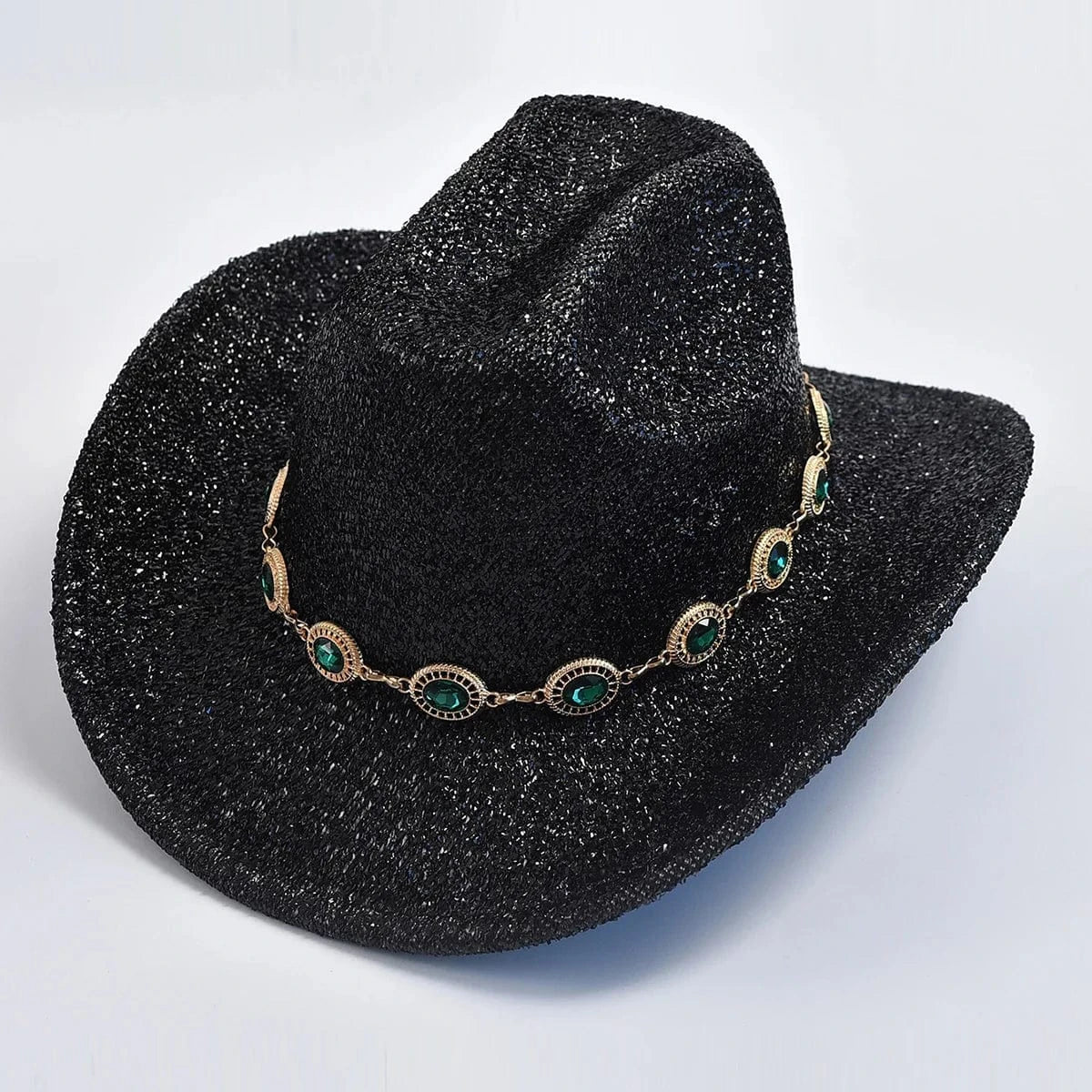 Glittrig cowboyhatt med strass Svart / One Size