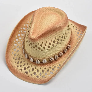 Halmcowboyhatt med snäckband Beige / One Size