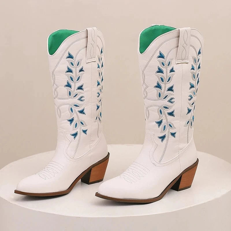 Höga Cowboyboots med Broderi för Dam