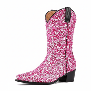 Höga Cowboyboots med Paljetter för Dam Rosa / 35