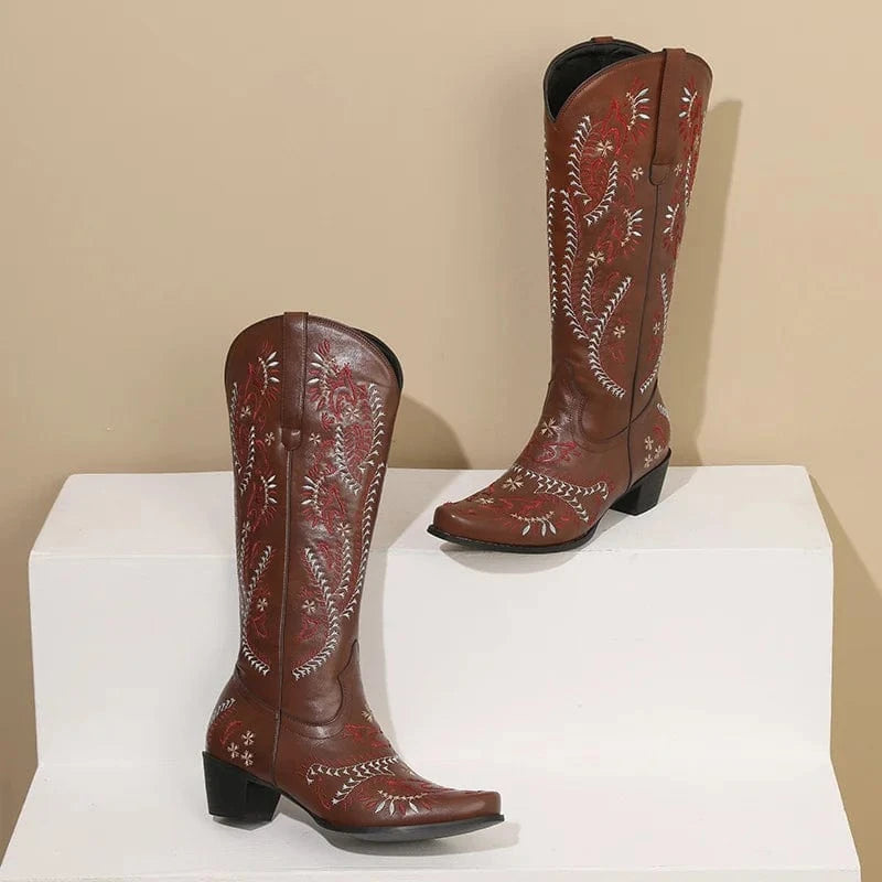 Höga Cowboybots med Rött Broderi