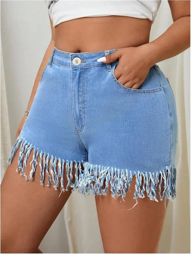 Jeansshorts med fransar för kurviga