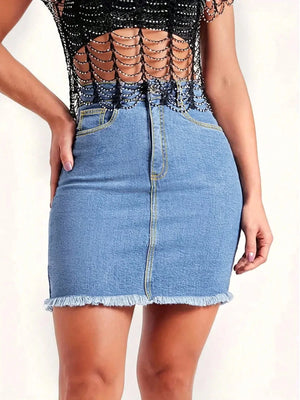 Kort jeanspennkjol