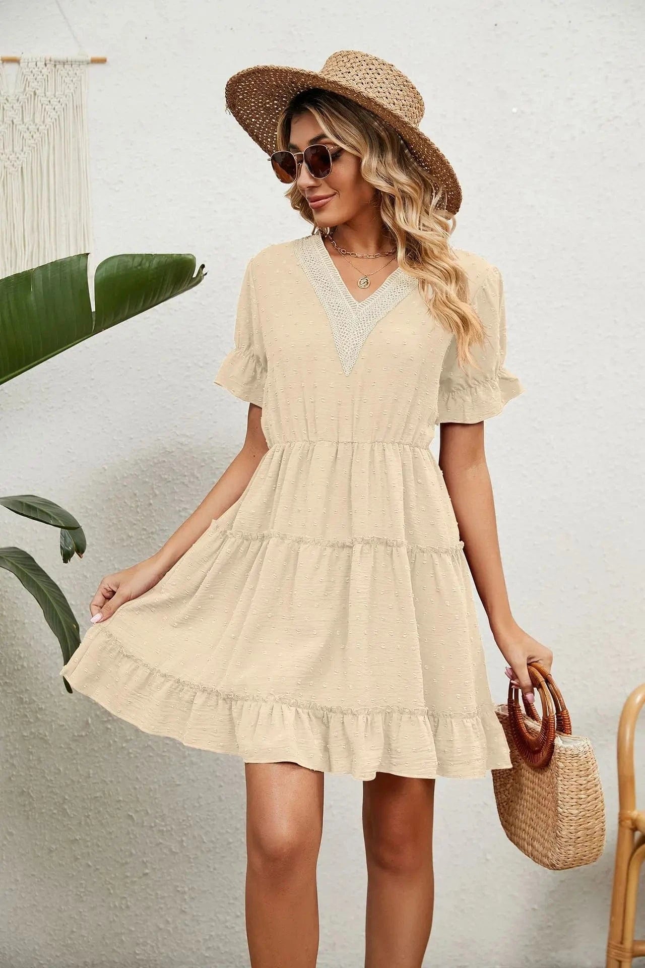 Kort klänning sommar Beige / S