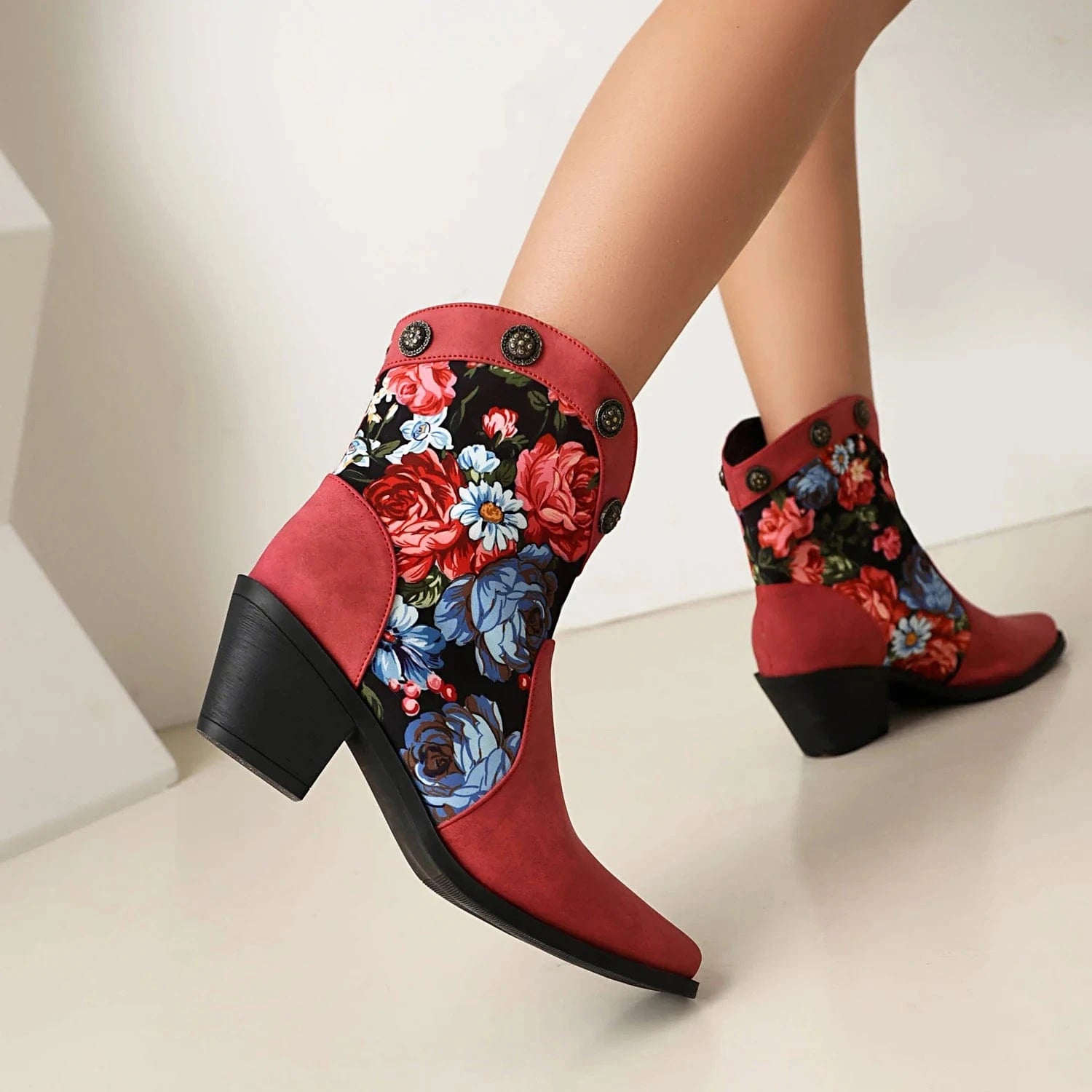 Korta Cowboyboots med Blommor