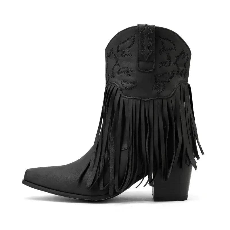 Korta Cowgirl Boots i Mocka med Fransar