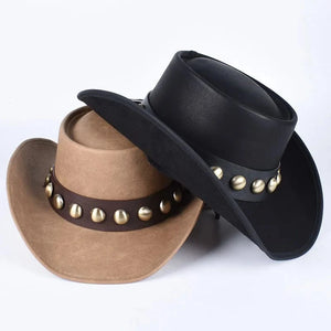 Läder Cowboyhatt med Metallnitar