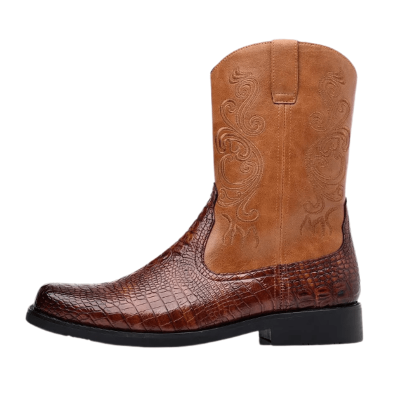 Låga Cowboy Boots Herr i Alligatormönster med Dragkedja