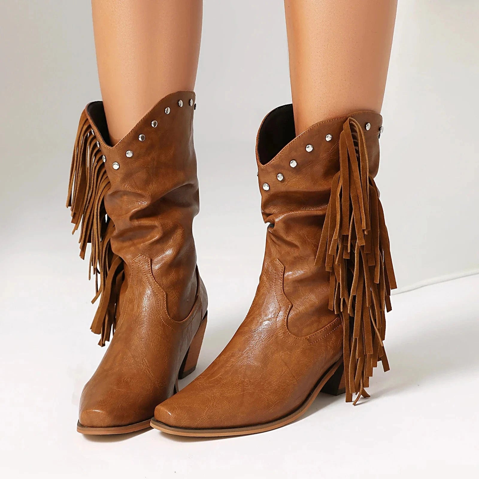 Låga Cowboyboots i Slouchy Stil med Fransar för Dam