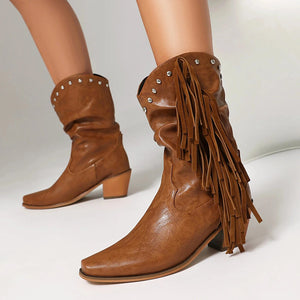 Låga Cowboyboots i Slouchy Stil med Fransar för Dam