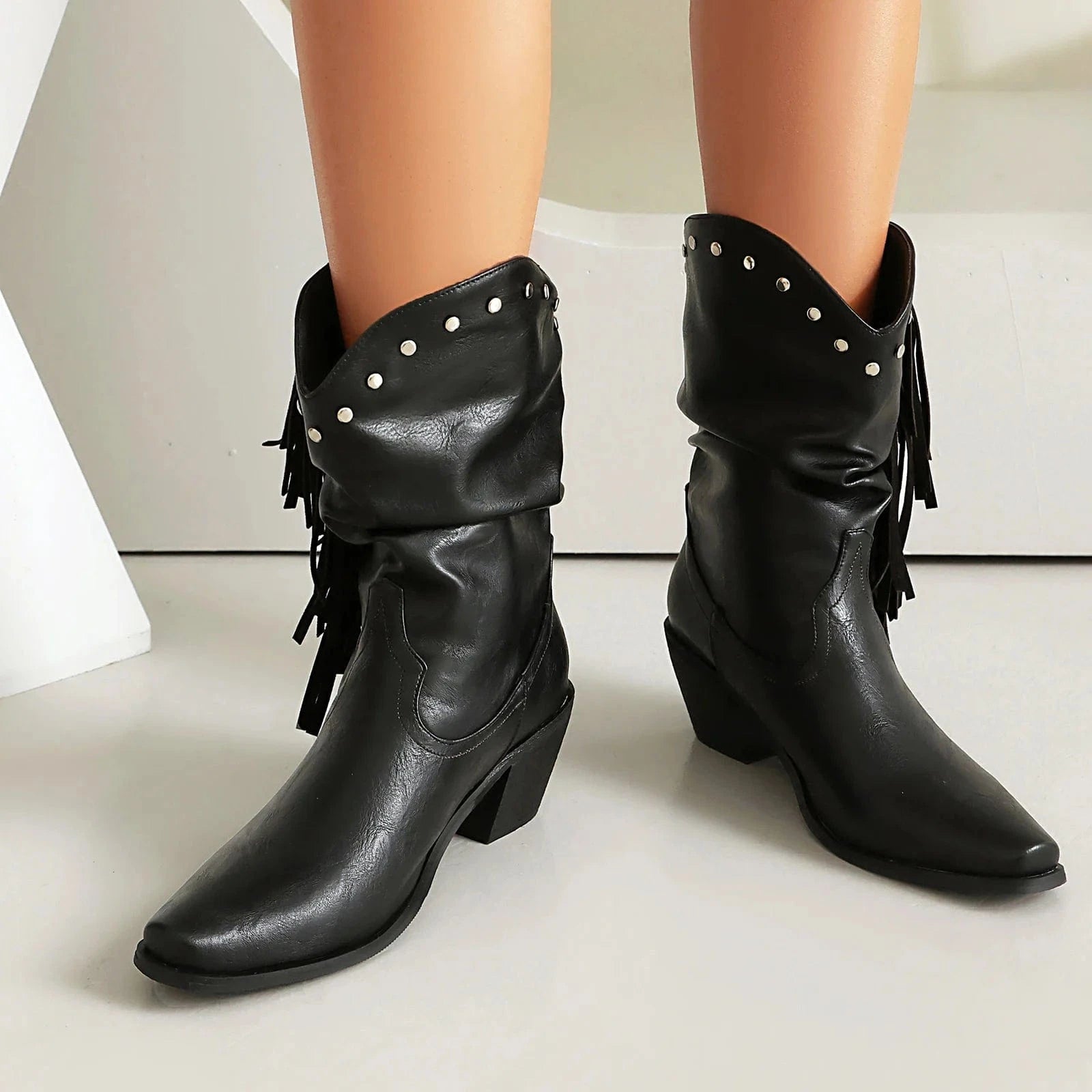 Låga Cowboyboots i Slouchy Stil med Fransar för Dam