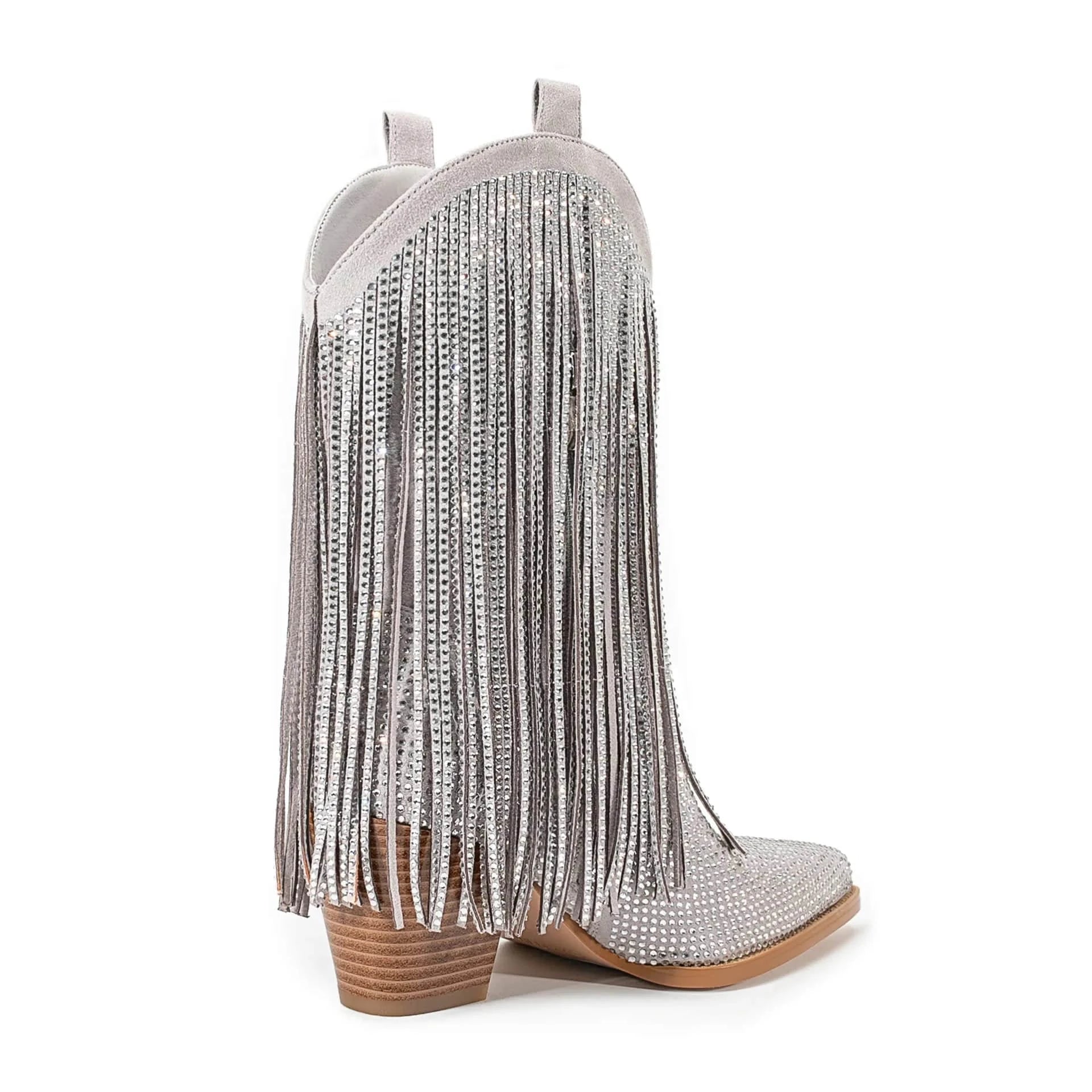 Låga Cowboyboots med Strassfransar för Dam