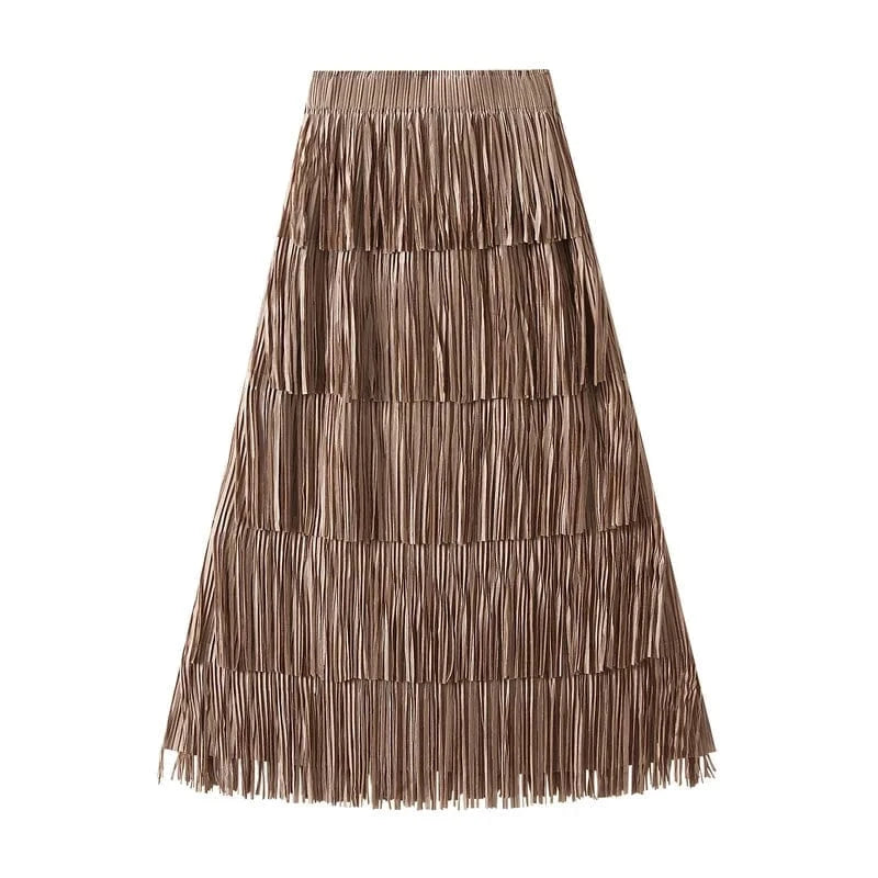 Lång festkjol med fransvolanger Khaki / One Size