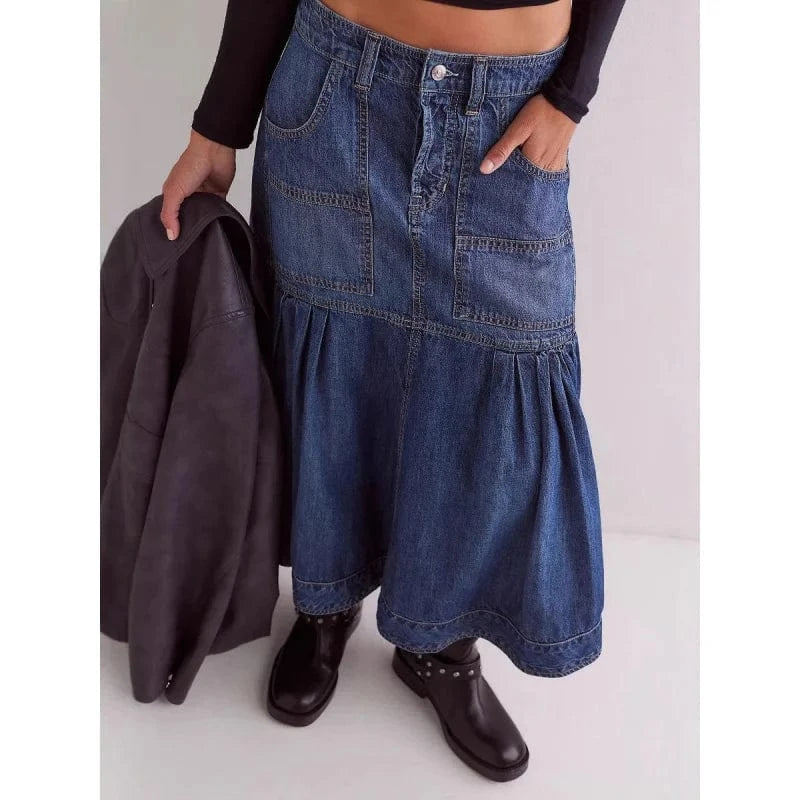 Lång jeanskjol med volang